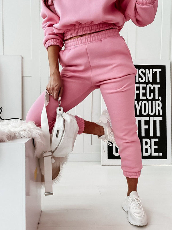 Women's Two-Piece Casual Sports Hooded Long-Sleeved with Matching Trousers