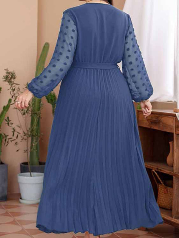 Women's New large size elastic waist jacquard patchwork dress