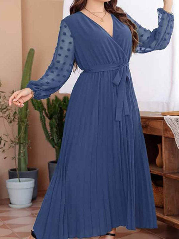 Women's New large size elastic waist jacquard patchwork dress