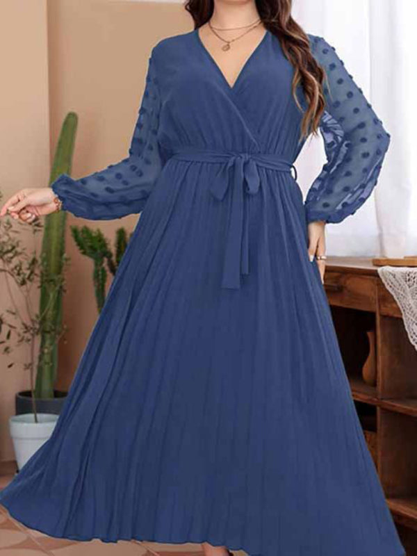 Women's New large size elastic waist jacquard patchwork dress