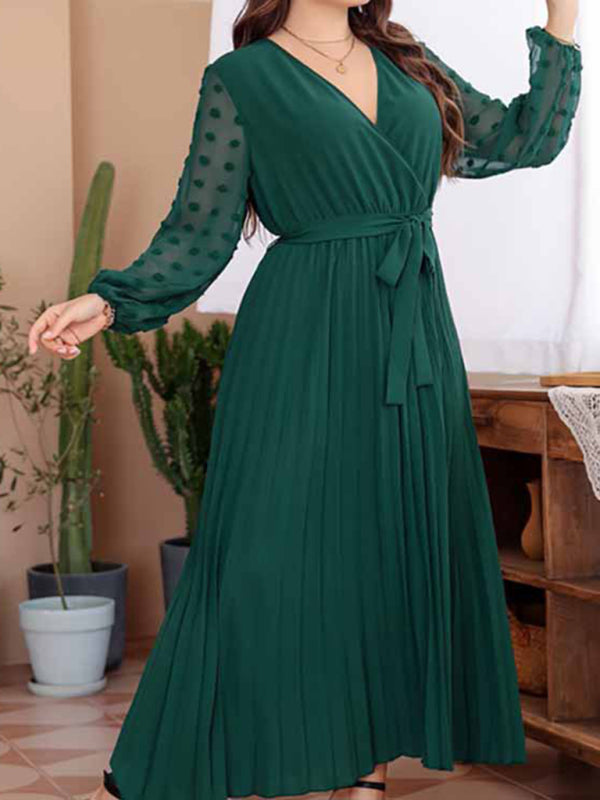 Women's New large size elastic waist jacquard patchwork dress