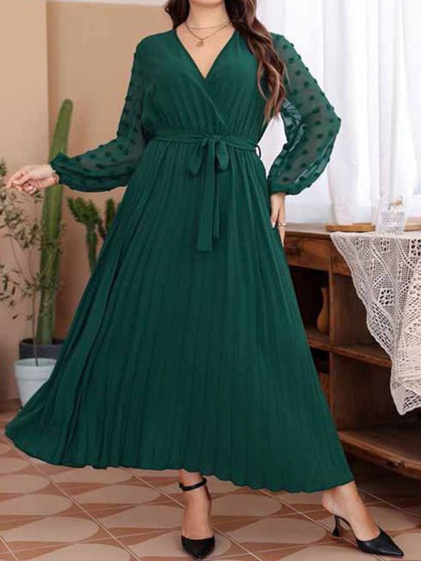 Women's New large size elastic waist jacquard patchwork dress