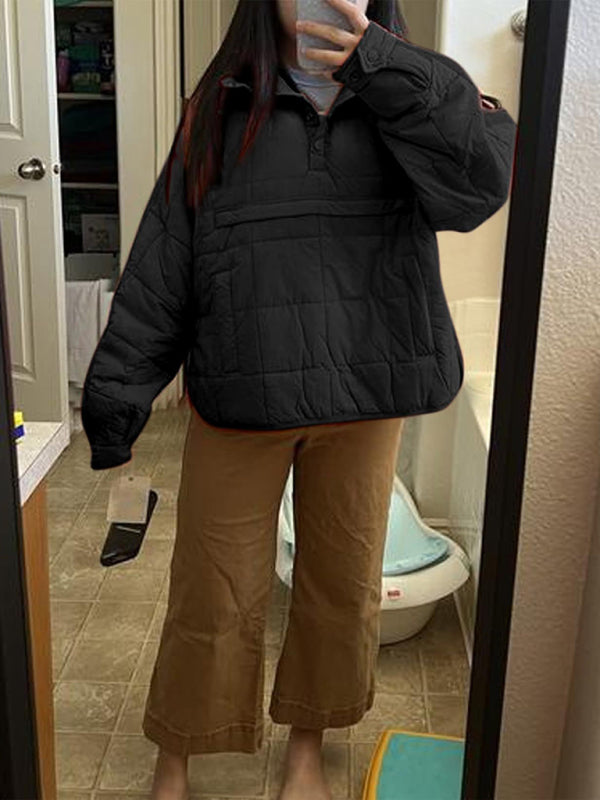 Women's Solid Color Hooded Cotton Foldable Padded Pullover Pocket Long Sleeve Jacket
