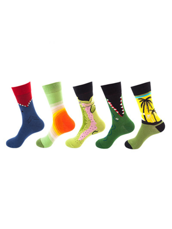One Size Fits Unisex basketball Christmas fun pattern mid-calf socks (a variety of colors to choose from) 5 pairs