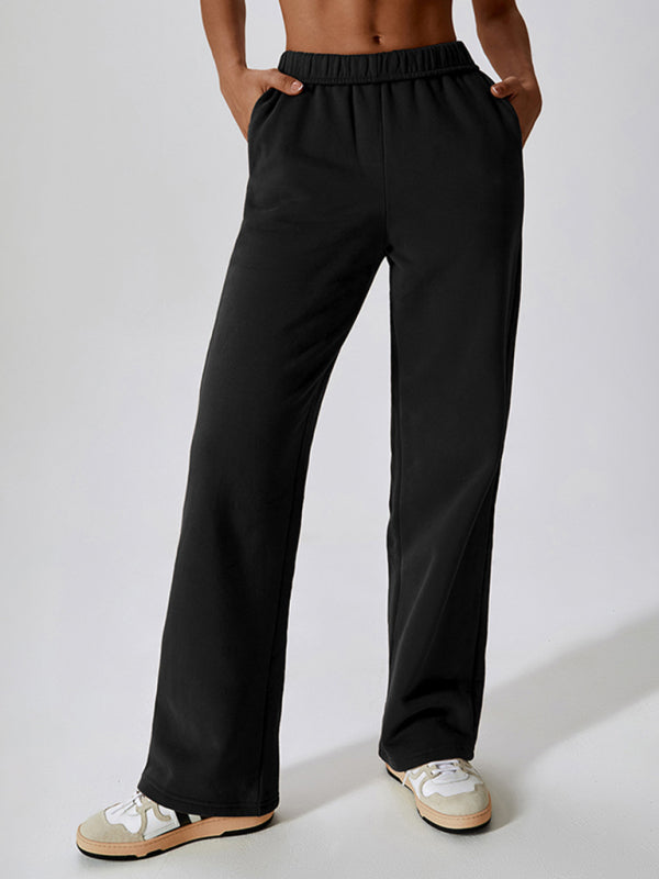 Women's waisted and velvet warm loose straight wide-leg pants outdoor casual sports pants