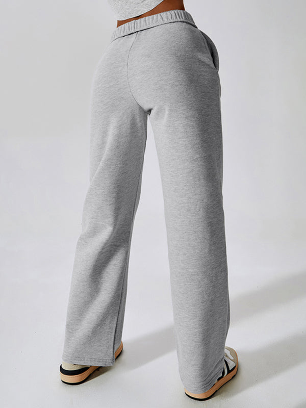 Women's waisted and velvet warm loose straight wide-leg pants outdoor casual sports pants