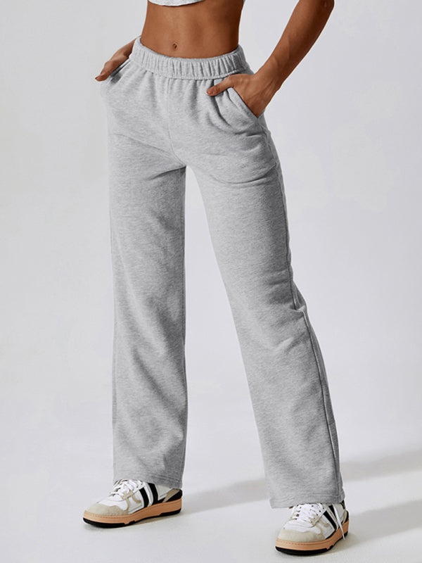 Women's waisted and velvet warm loose straight wide-leg pants outdoor casual sports pants