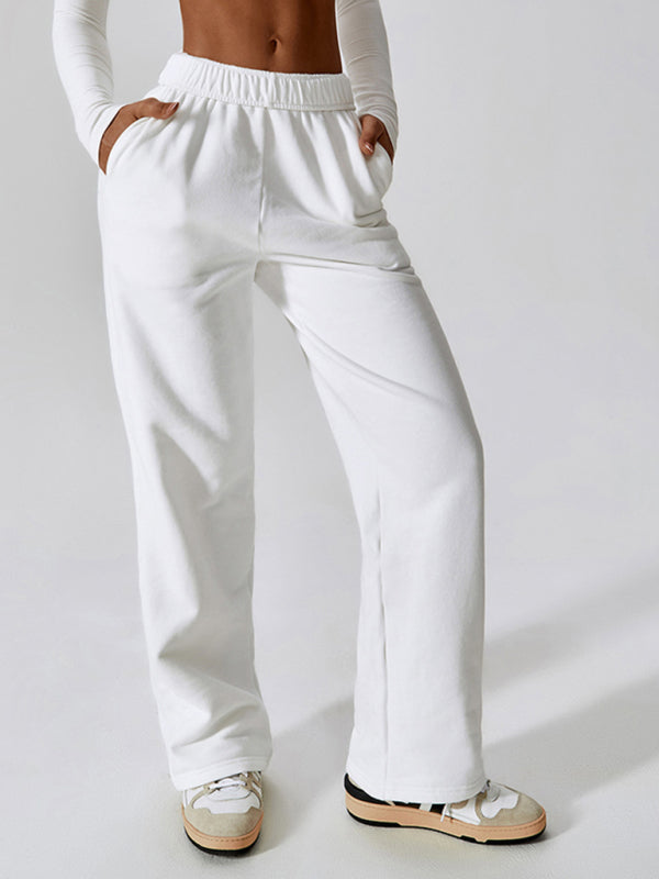 Women's waisted and velvet warm loose straight wide-leg pants outdoor casual sports pants