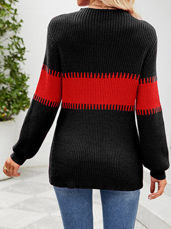 Women's New Contrast Color Spliced Turtleneck Sweater