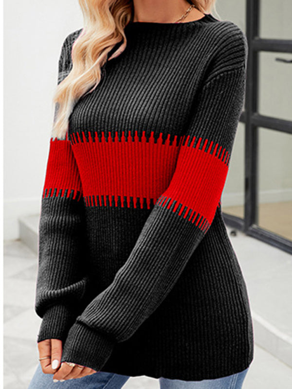 Women's New Contrast Color Spliced Turtleneck Sweater