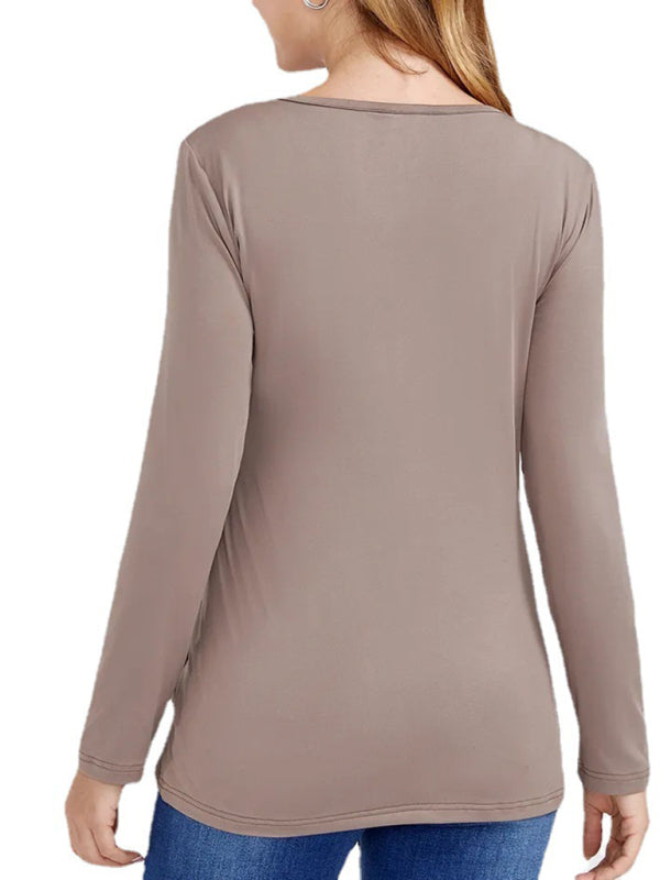 Women’s Chest Wrap Tie Maternity Nursing Blouse With Long Sleeves