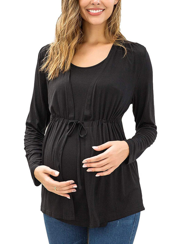 Women's Solid Color Petal Front Waist Tie Maternity Nursing Top