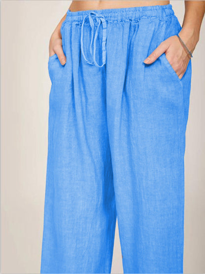 Women's Casual Cotton Loose Pocket Drawstring Pajama Pants