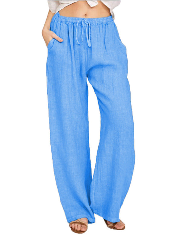 Women's Casual Cotton Loose Pocket Drawstring Pajama Pants