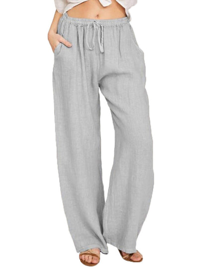 Women's Casual Cotton Loose Pocket Drawstring Pajama Pants