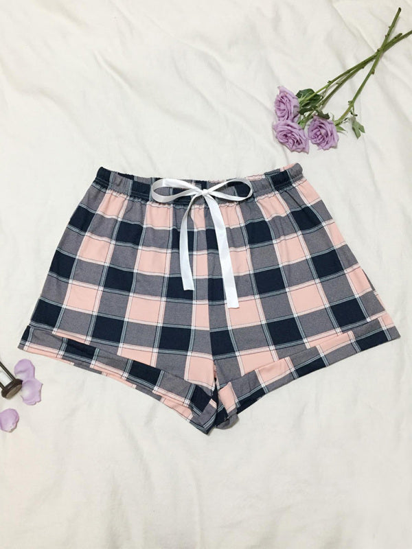 Plus Size Women's Knitted Casual Comfort Plaid Short Pajama Pants