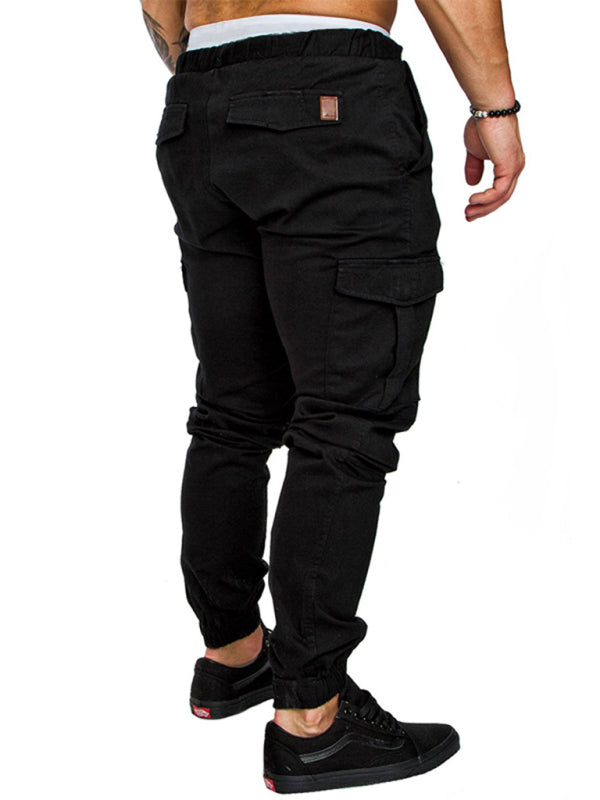 Men's Solid Color Casual Tether Elastic Sports Baggies Men's Trousers