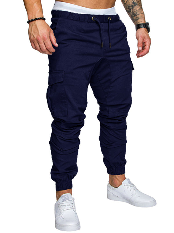 Men's Solid Color Casual Tether Elastic Sports Baggies Men's Trousers