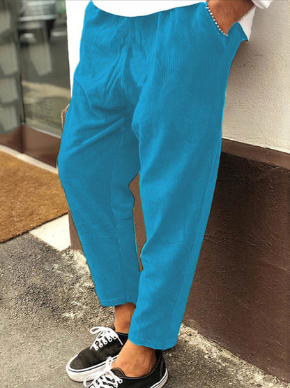 New Men's Corduroy Loose Casual Straight Cropped Pants