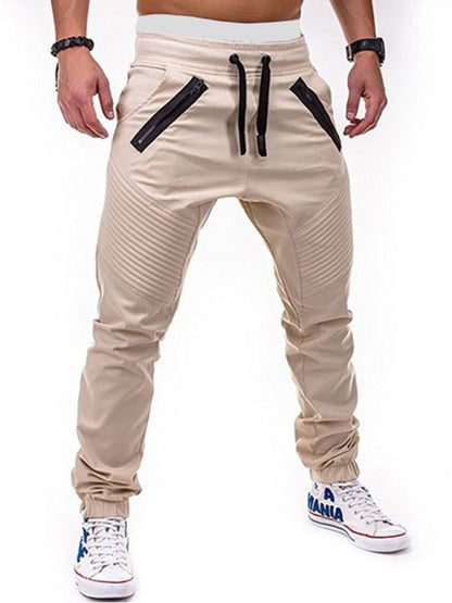 Men's Contrasting color zipped loose-fitting casual pants