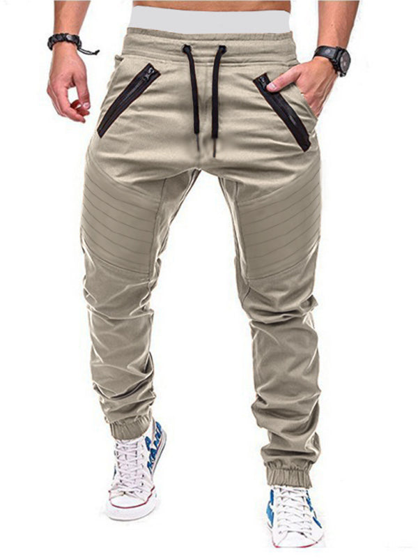 Men's Contrasting color zipped loose-fitting casual pants