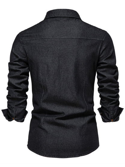 Men's Denim non-iron shirt casual solid color non-iron men's long-sleeved shirt