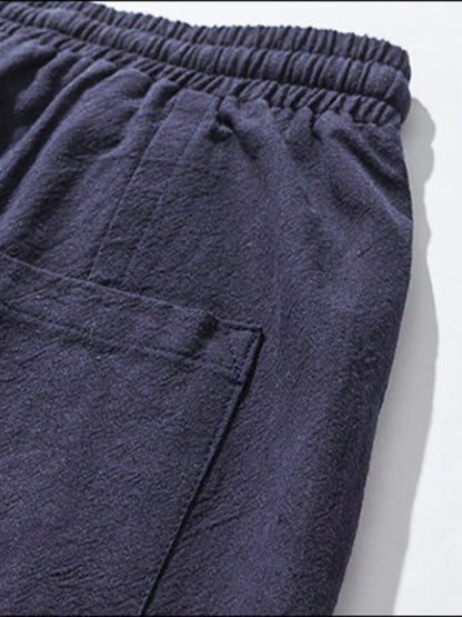 Linen Pants Men's Hip Hop Breathable Cotton Linen Trousers Solid Color Bloomers Casual Pants