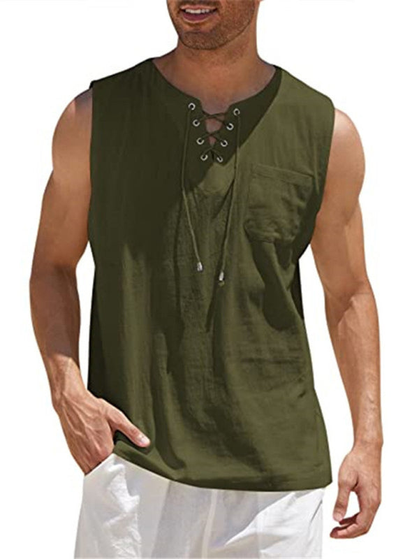 Men's Woven Tie Stand Collar Pullover Vest