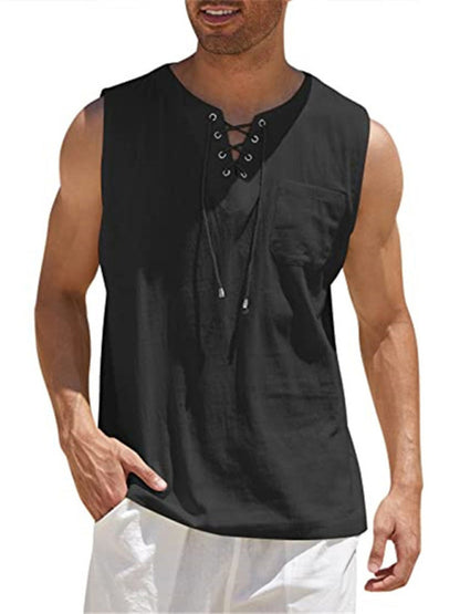 Men's Woven Tie Stand Collar Pullover Vest