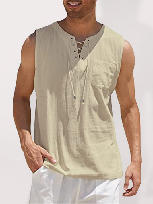 Men's Woven Tie Stand Collar Pullover Vest