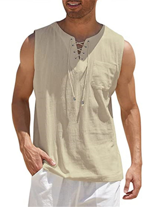 Men's Woven Tie Stand Collar Pullover Vest