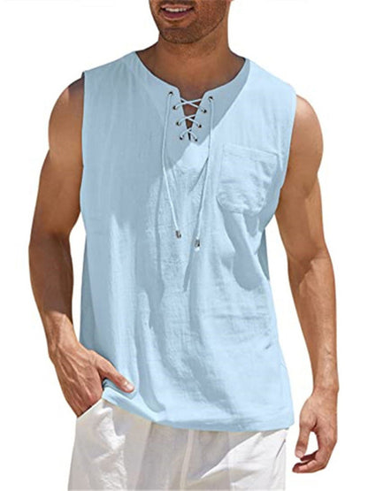 Men's Woven Tie Stand Collar Pullover Vest