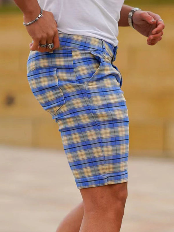 men's skinny plaid plus size casual shorts