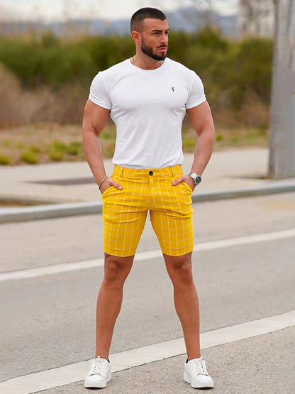 men's skinny plaid plus size casual shorts