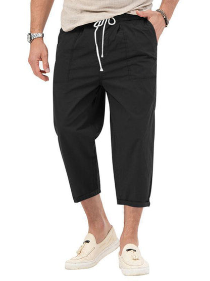 Men's Solid Color Basic Straight Casual Cropped Pants