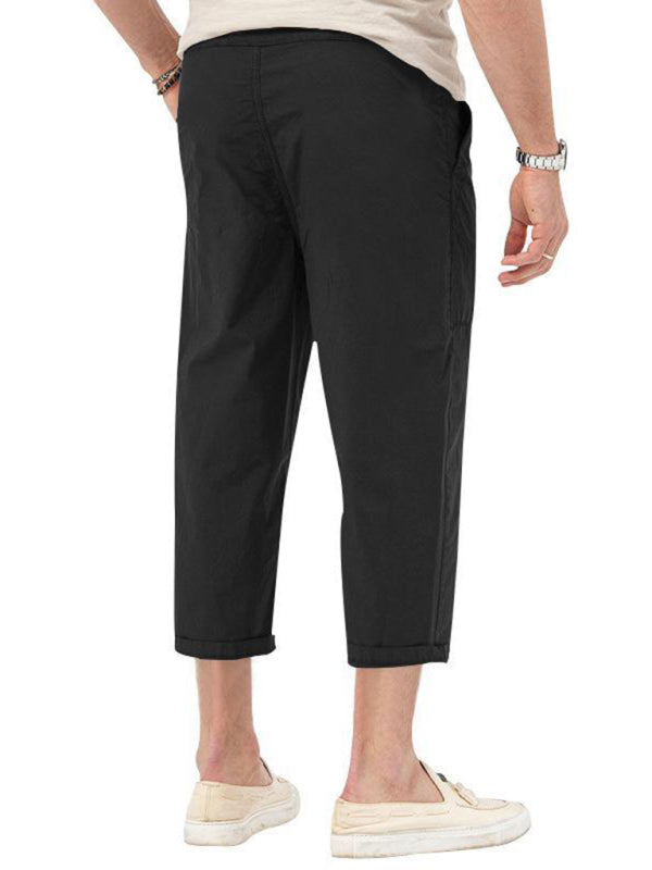 Men's Solid Color Basic Straight Casual Cropped Pants