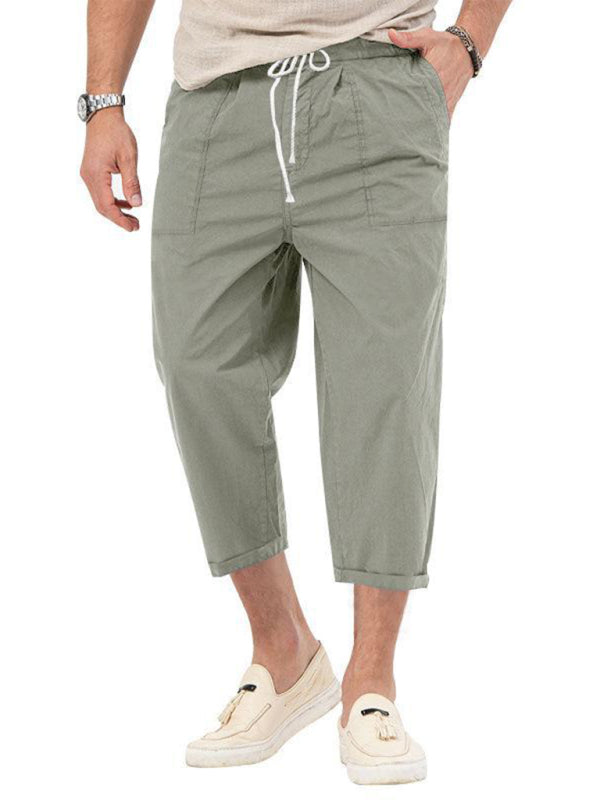 Men's Solid Color Basic Straight Casual Cropped Pants