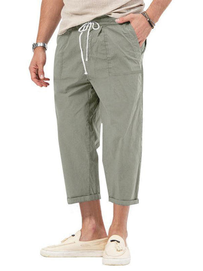 Men's Solid Color Basic Straight Casual Cropped Pants