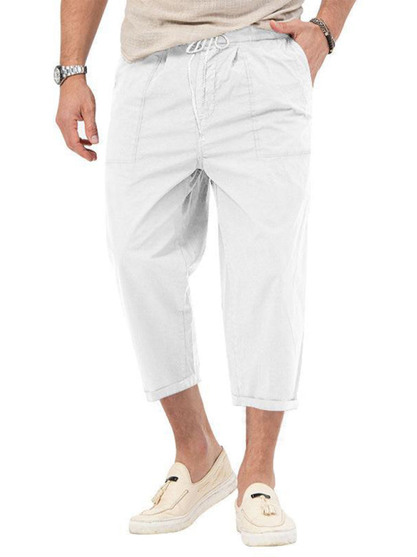 Men's Solid Color Basic Straight Casual Cropped Pants