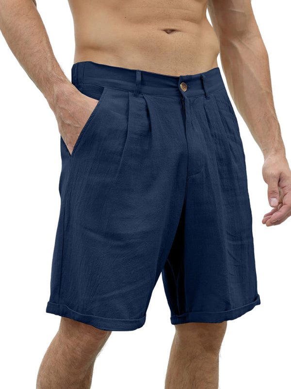 Men's new casual beach shorts with buttons and elastic waist