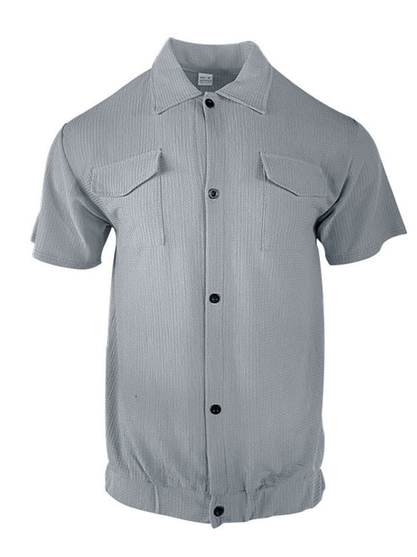 Men's new cardigan front pocket casual short-sleeved shirt