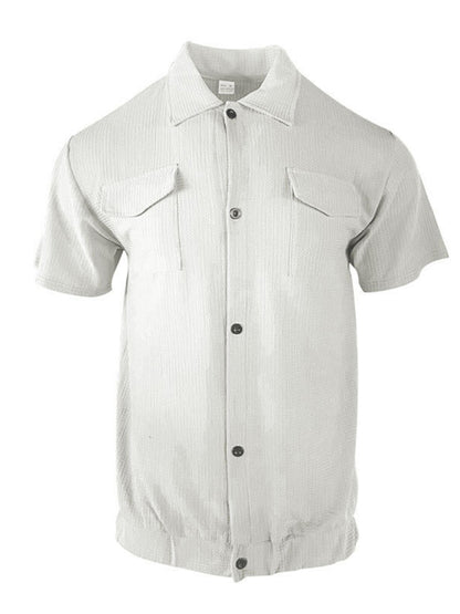 Men's new cardigan front pocket casual short-sleeved shirt