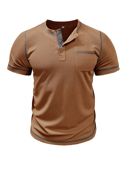 Men's American Vintage Henley Collar Short Sleeve T-Shirt