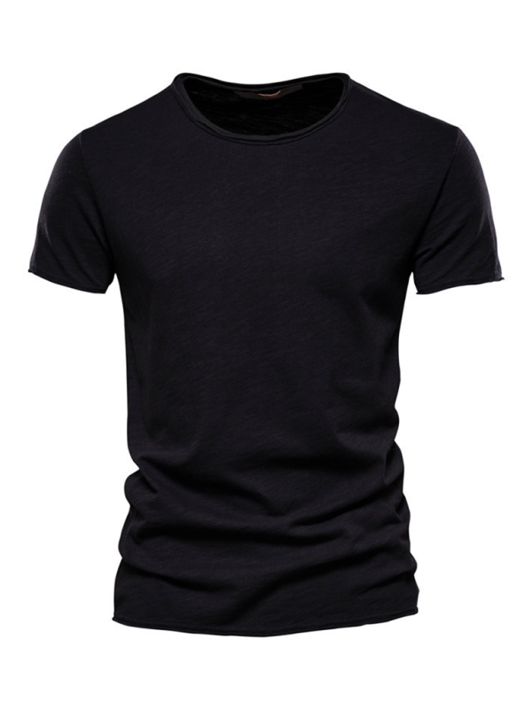 Men's New Solid Color Slub Cotton Round Neck Short Sleeve T-Shirt