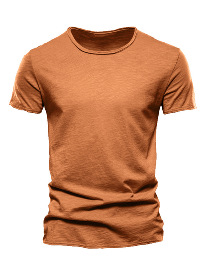 Men's New Solid Color Slub Cotton Round Neck Short Sleeve T-Shirt