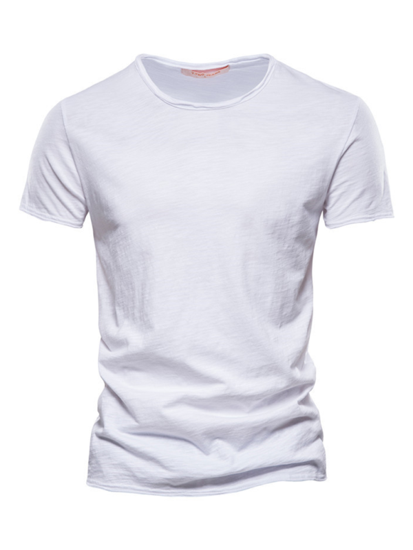 Men's New Solid Color Slub Cotton Round Neck Short Sleeve T-Shirt