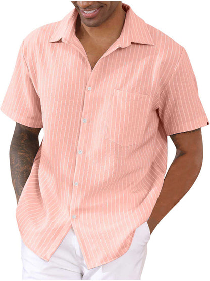 New Striped Cardigan Short Sleeve Fashion Urban Lapel Shirt