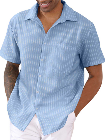 New Striped Cardigan Short Sleeve Fashion Urban Lapel Shirt