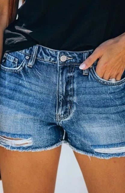 Women's Casual Washed And Torn Denim Shorts