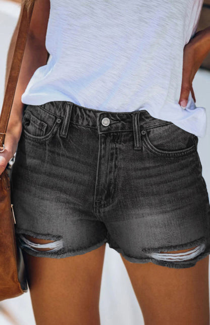 Women's Casual Washed And Torn Denim Shorts